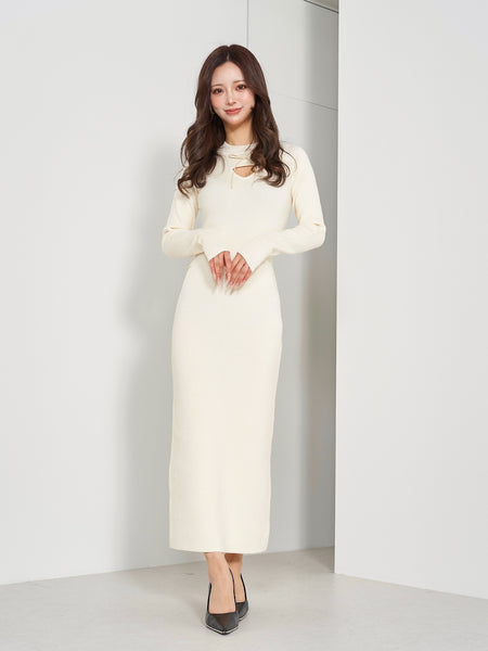 Suede Ribbon Long Knit Dress
