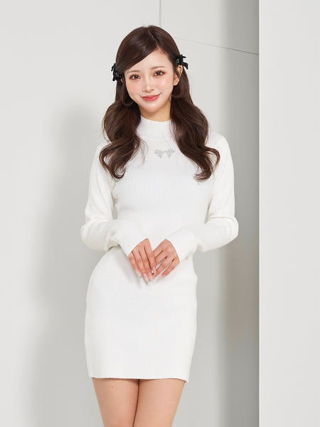 Ribbon Embellished Knit Mini Dress