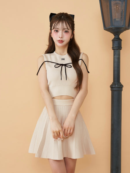 Waist Open String Knit Mini Dress