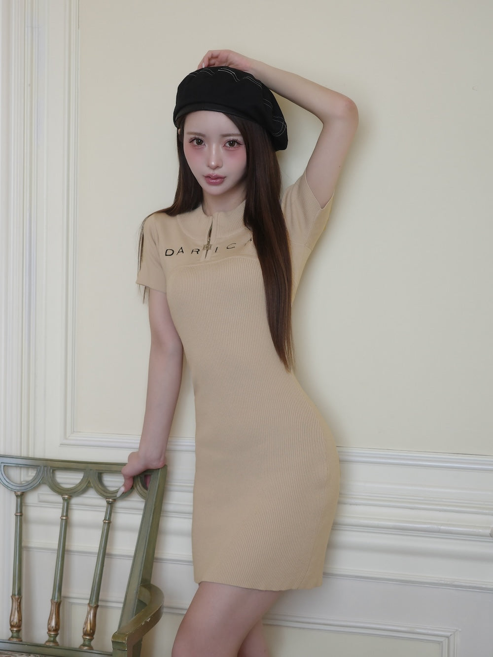 ハーフジップリブニットミニワンピース – Darich