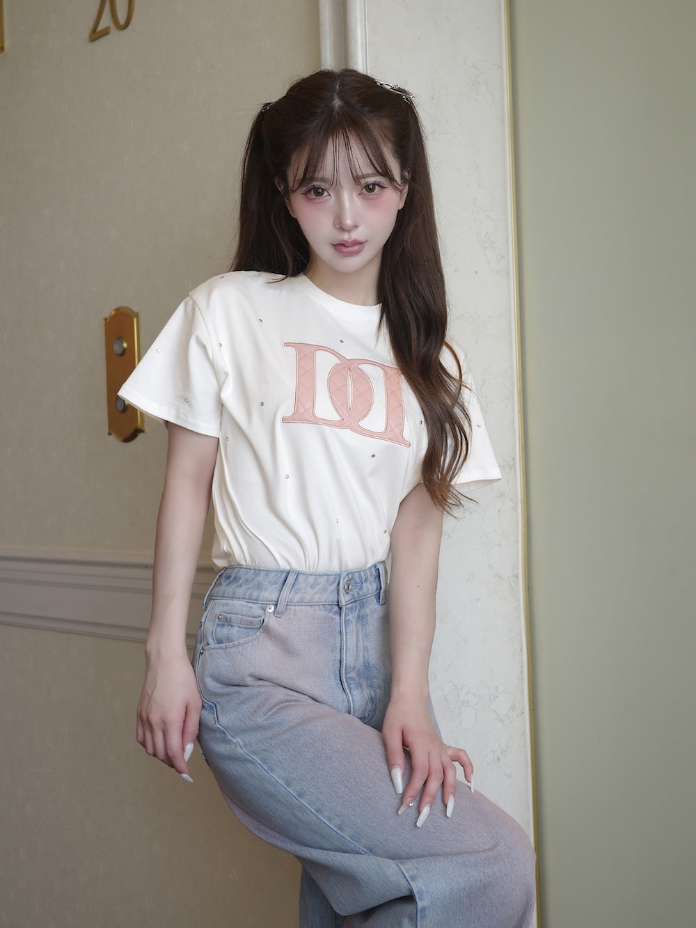 キルティングアップリケビジューTシャツ