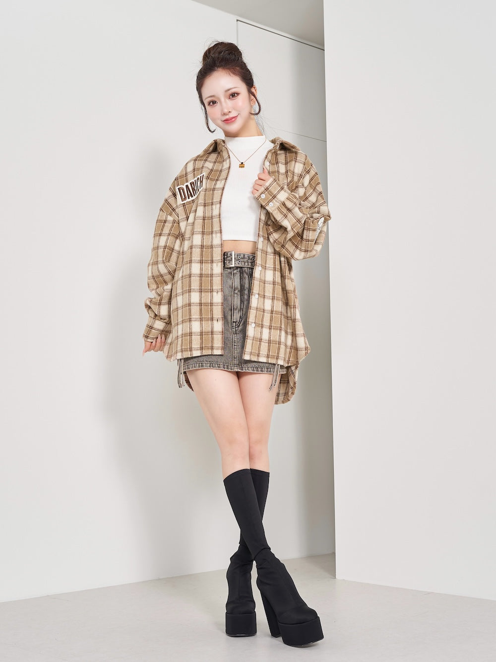 Darich♡新品ワッペンチェックビッグシャツ ワッペンチェックビッグシャツ – Darich