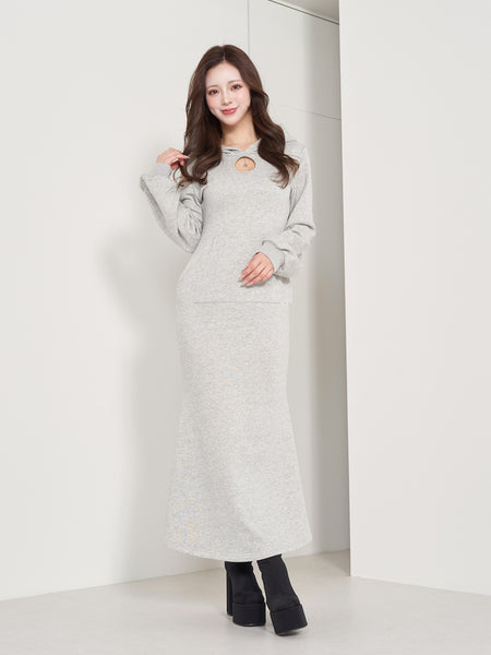 Part Design Sweatshirt Long Dress
