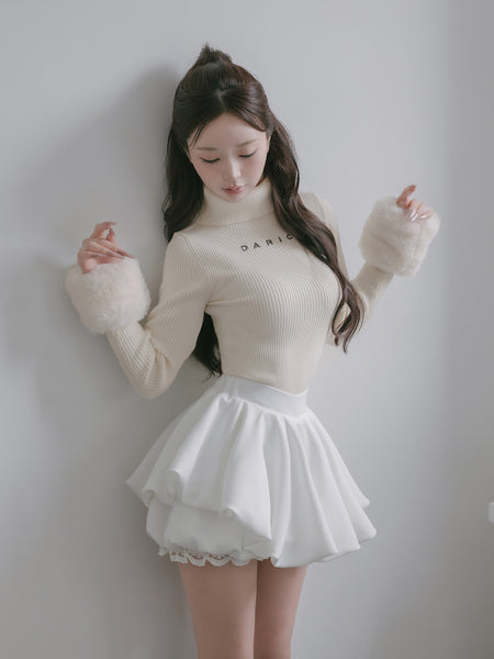 Smooth Faux Fur Ribbed Knit Top