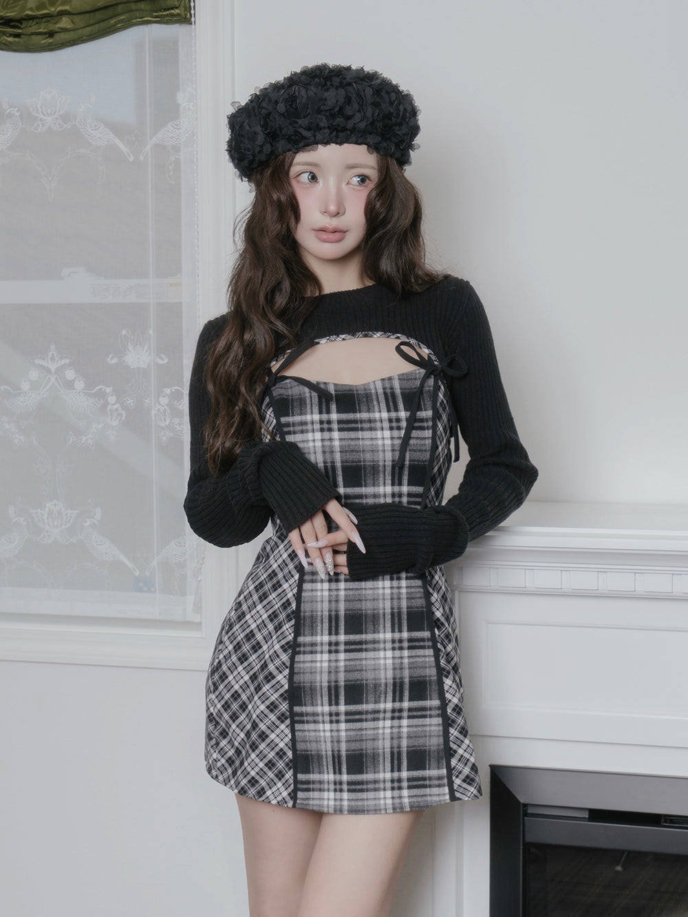 モデル：158cm（着用サイズ：FREE　着用カラー：BLK）