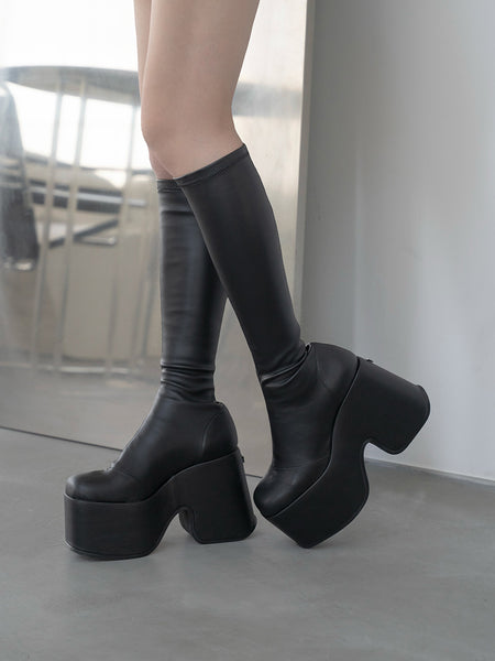 Ultra Stretch Wedge Long Boots