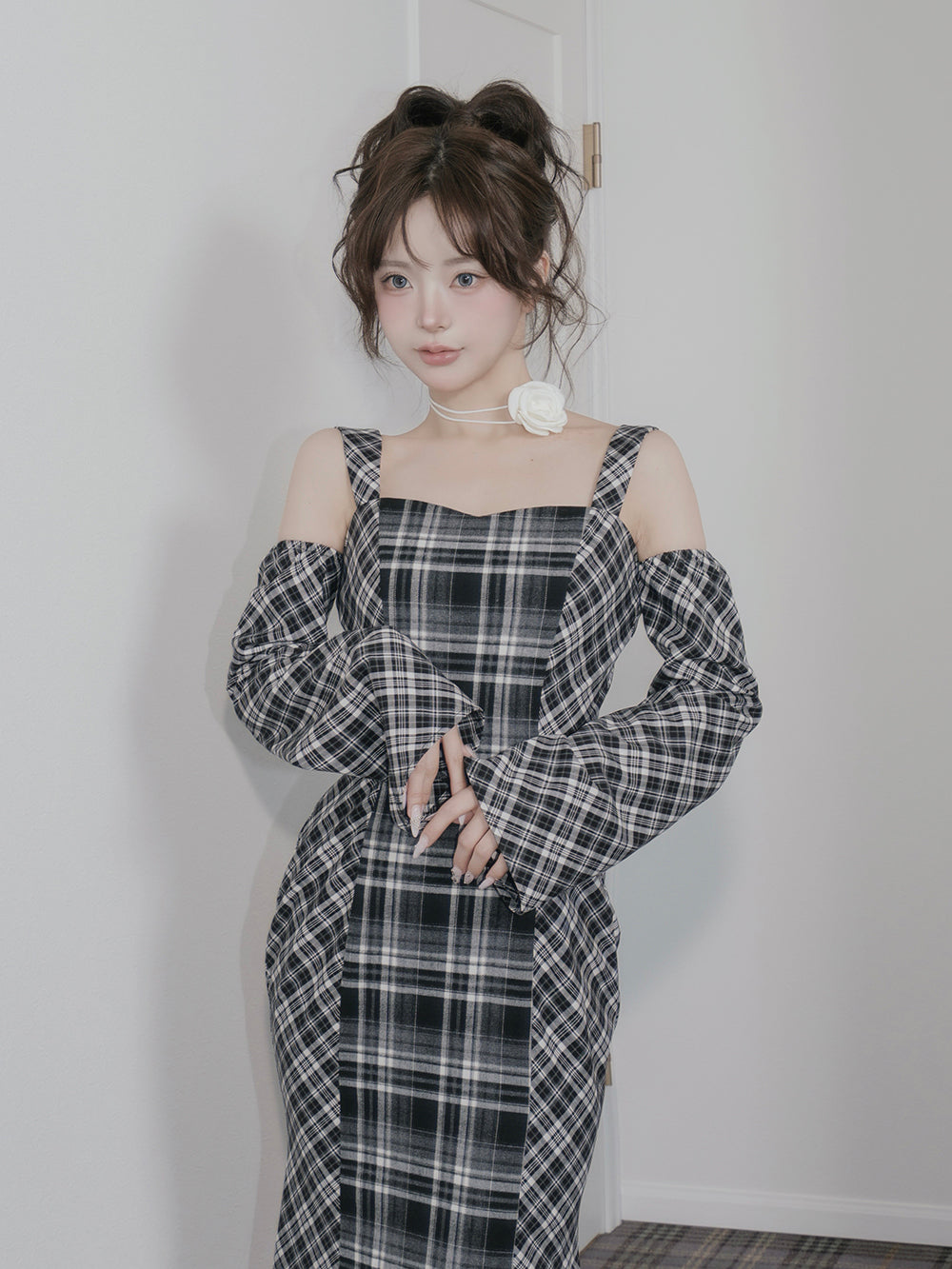 バックオープンチェックマーメイドロングワンピース – Darich