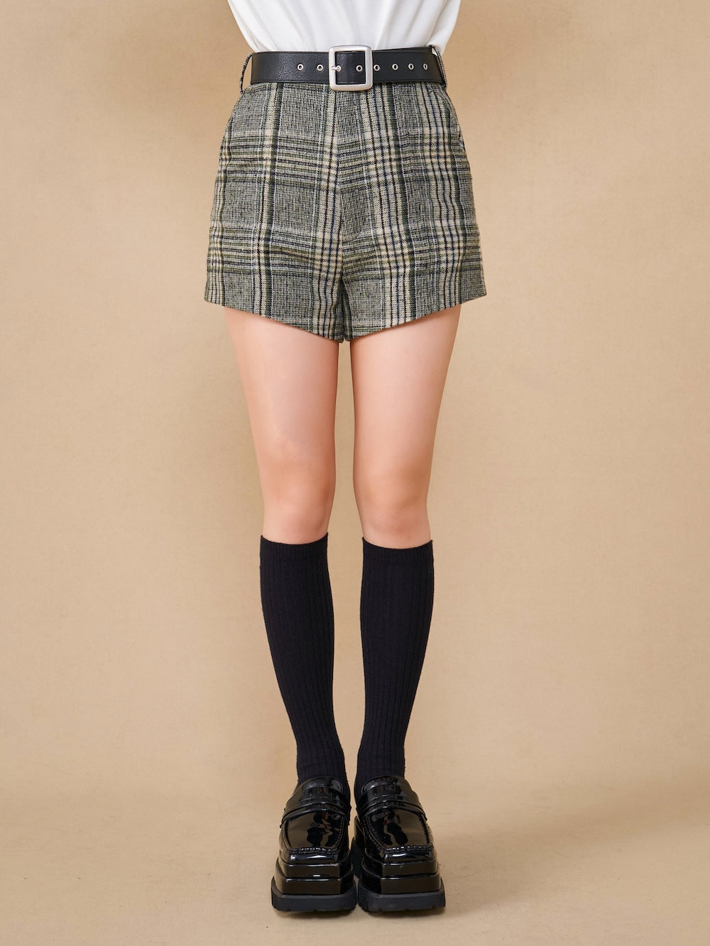 ハイウエストチェックショートパンツ - kha