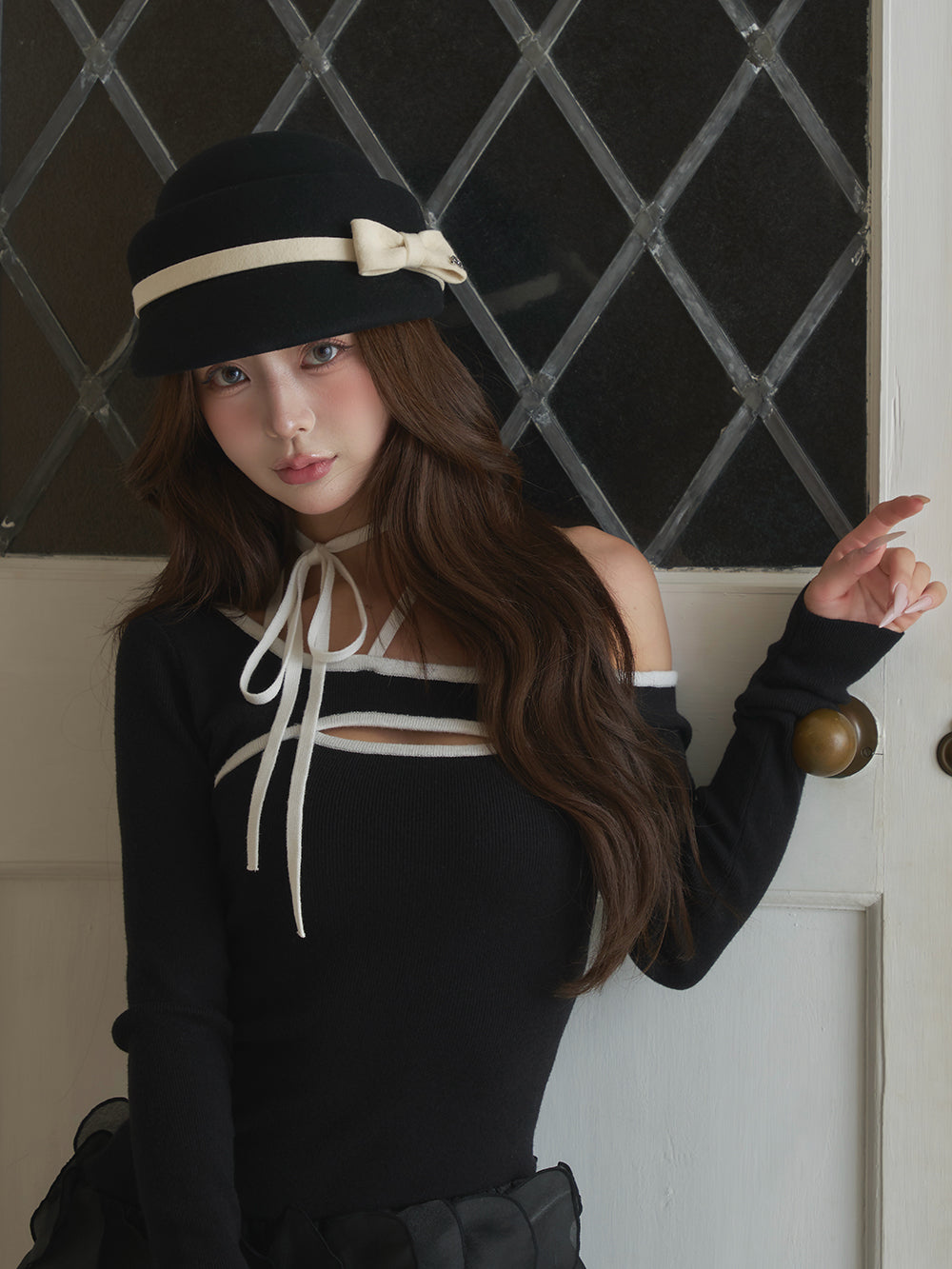 モデル：158cm（着用サイズ：FREE　着用カラー：BLK）