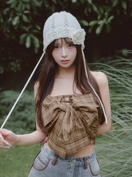 Tartan Check Ribbon Bandeau Top