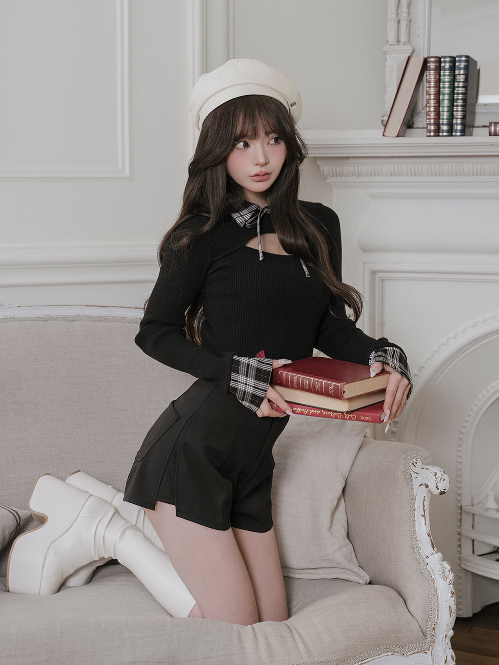 モデル：158cm（着用サイズ：FREE　着用カラー：BLK）