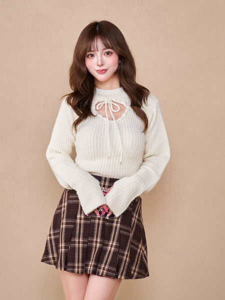 Lace-Up Ribbon Knit Top
