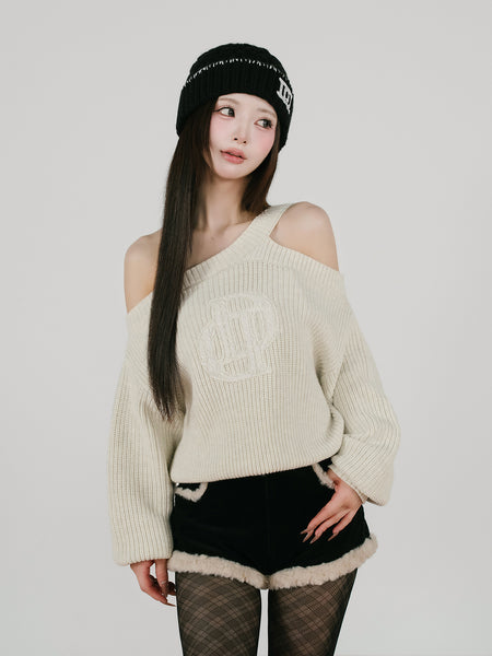 Cable Logo Asymmetrical Knit Top