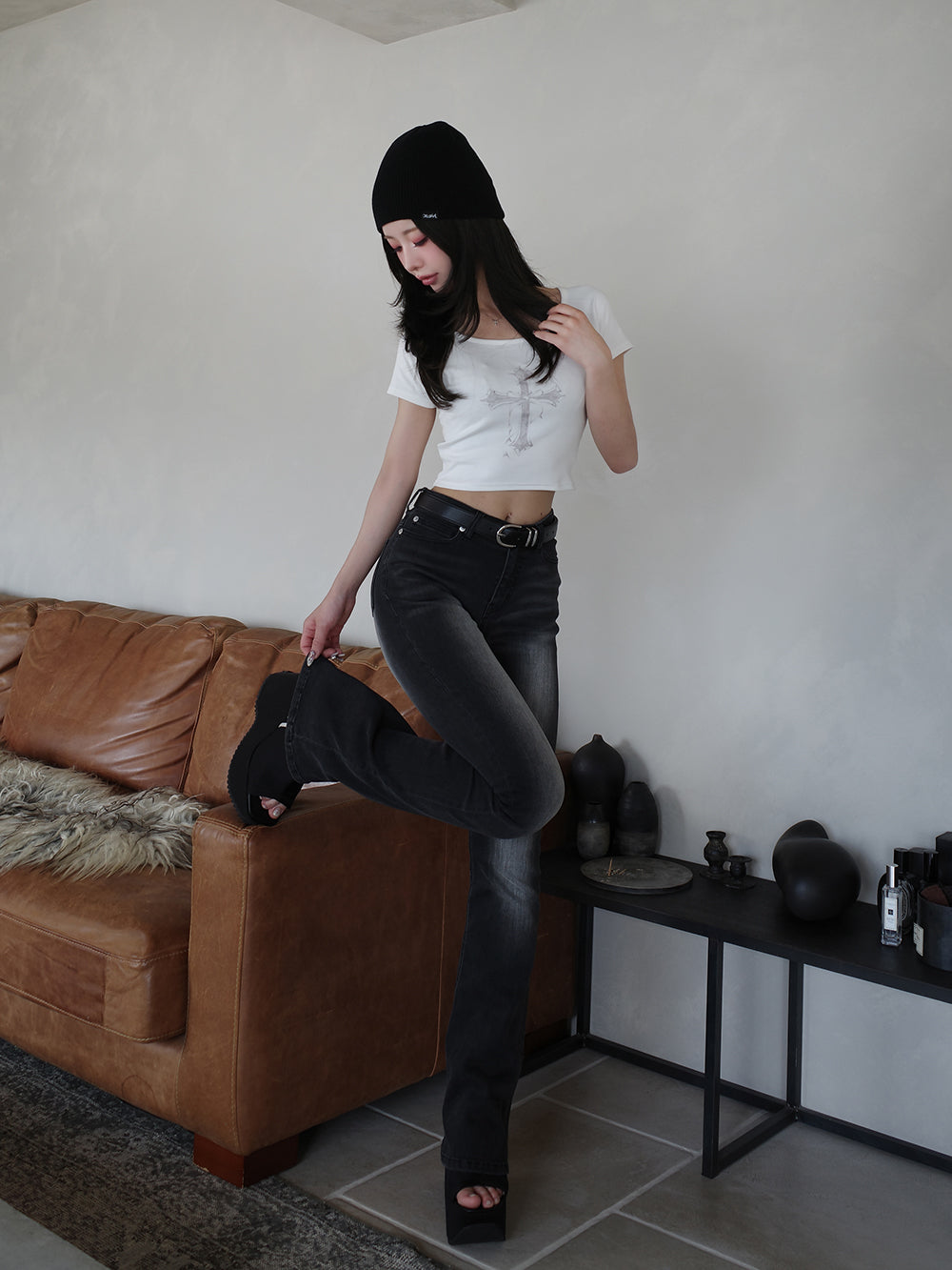 モデル：158cm（着用サイズ：S　着用カラー：BLK）
