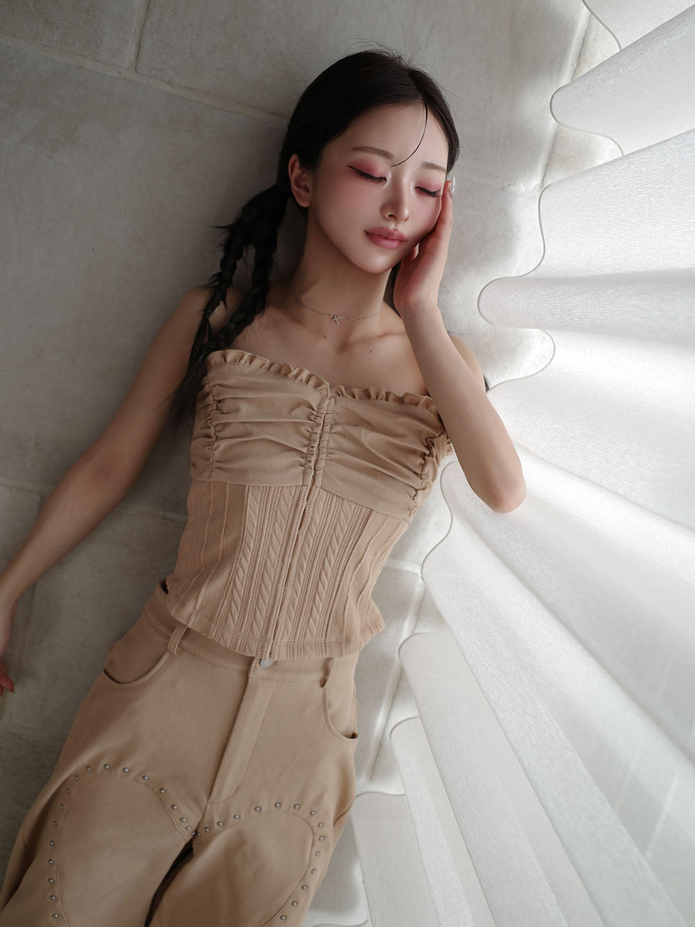 モデル：158cm（着用サイズ：S　着用カラー：BEG）