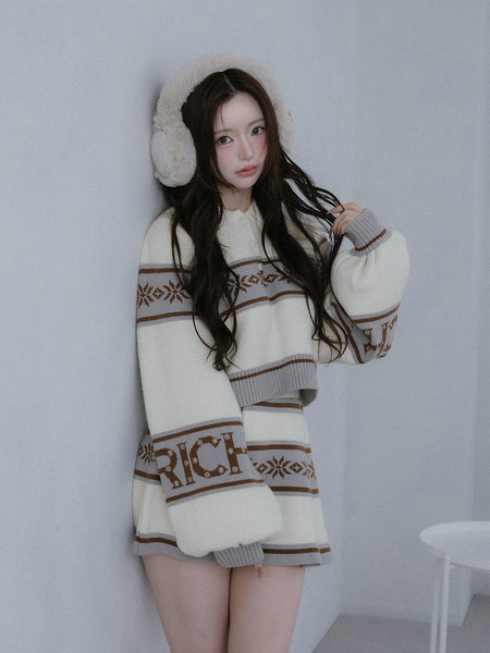 Snow Pattern Lame Knit Set-up
