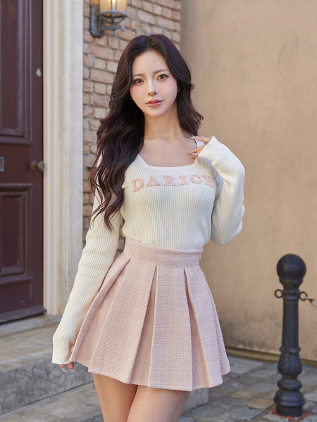 Tweed Appliqué Knit Top