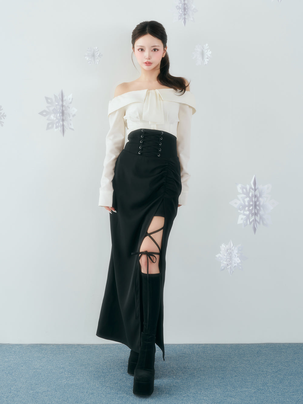 モデル：158cm（着用サイズ：FREE　着用カラー：BLK）