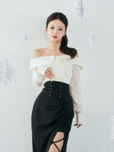 Off-the-shoulder tie-front blouse