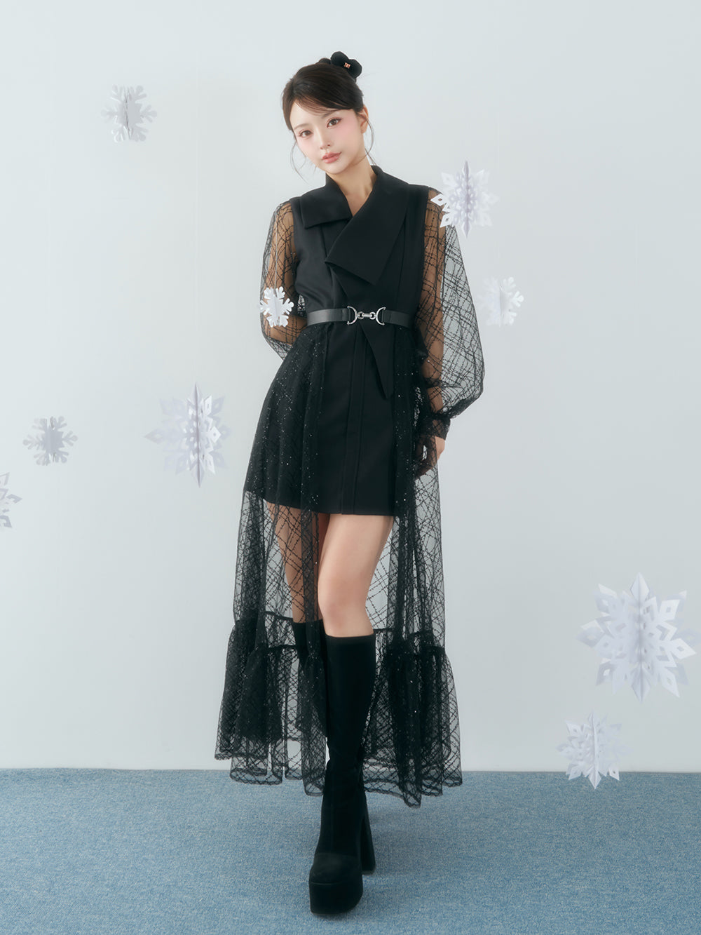 モデル：158cm（着用サイズ：FREE　着用カラー：BLK）