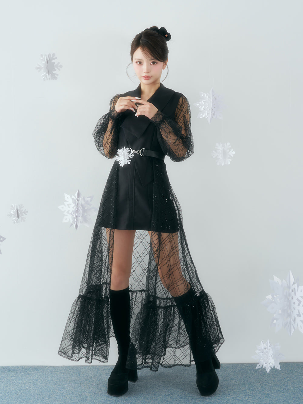 モデル：158cm（着用サイズ：FREE　着用カラー：BLK）