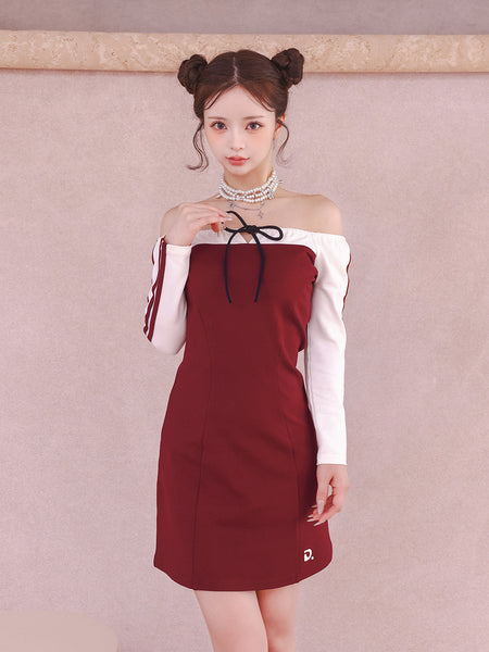 Docking Line Off-Shoulder Mini Dress