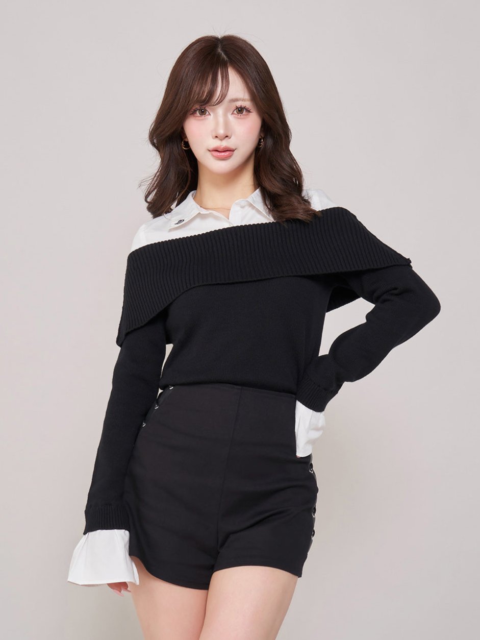シャツドッキングオフショルニットトップス – Darich (ダーリッチ)