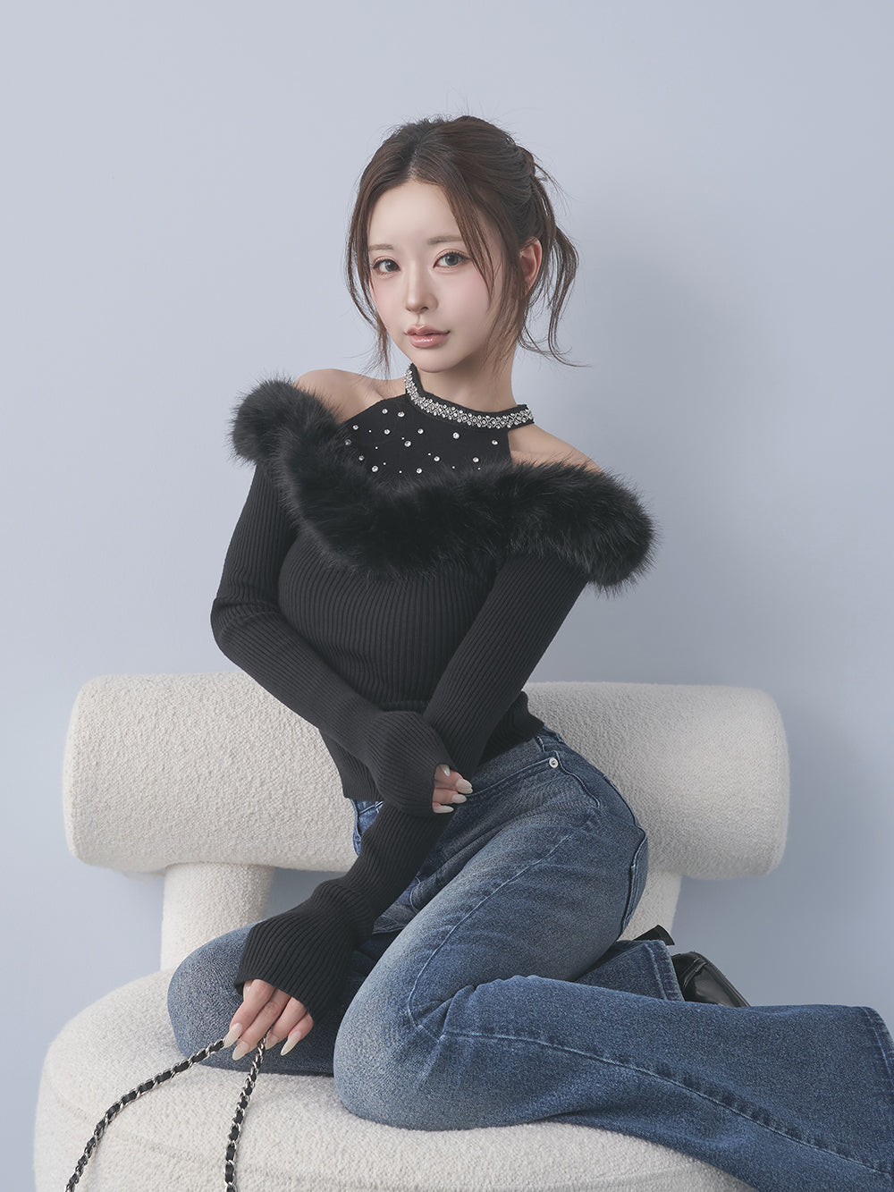 モデル：158cm（着用サイズ：FREE　着用カラー：BLK）