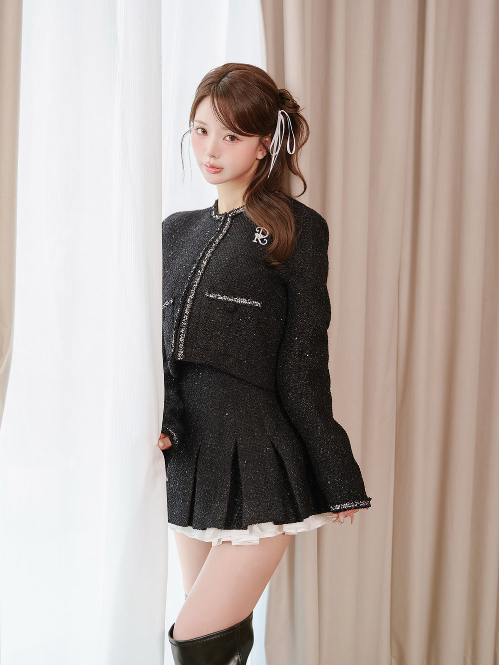 モデル：158cm（着用サイズ：S　着用カラー：BLK）