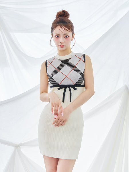 Checkered Jacquard Knit Mini Dress
