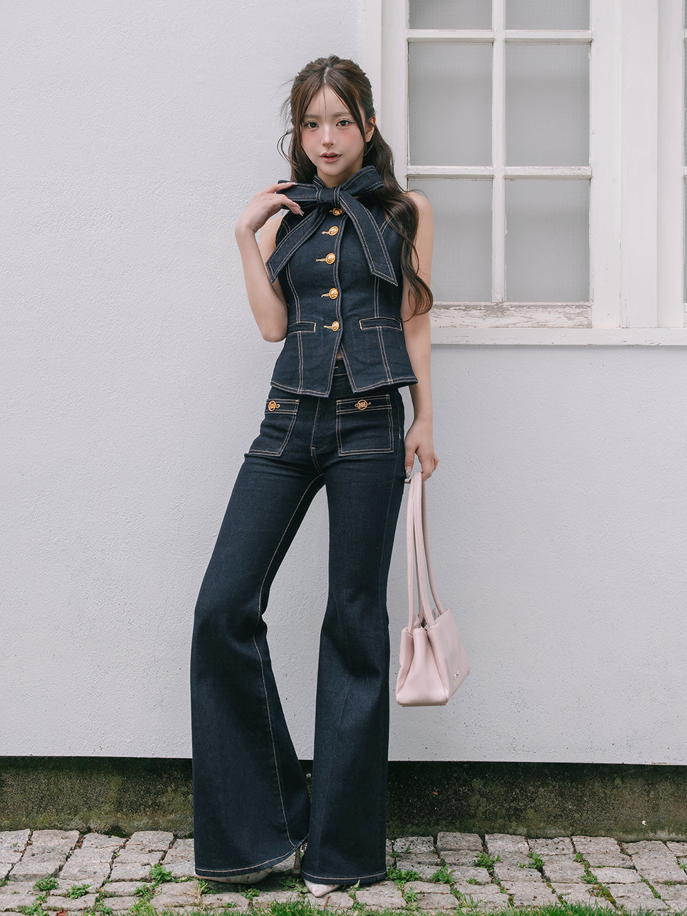 DDボタンリボンデニムトップス – Darich