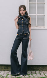 Darich ダーリッチ DDボタンリボンデニムトップス ロゴ デニム 新品 DDボタンリボンデニムトップス – Darich
