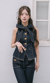 DDボタンリボンデニムトップス – Darich