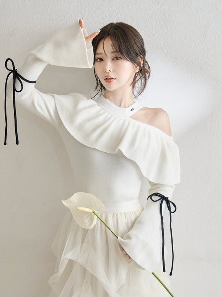 Bell Sleeve Frill Knit Top