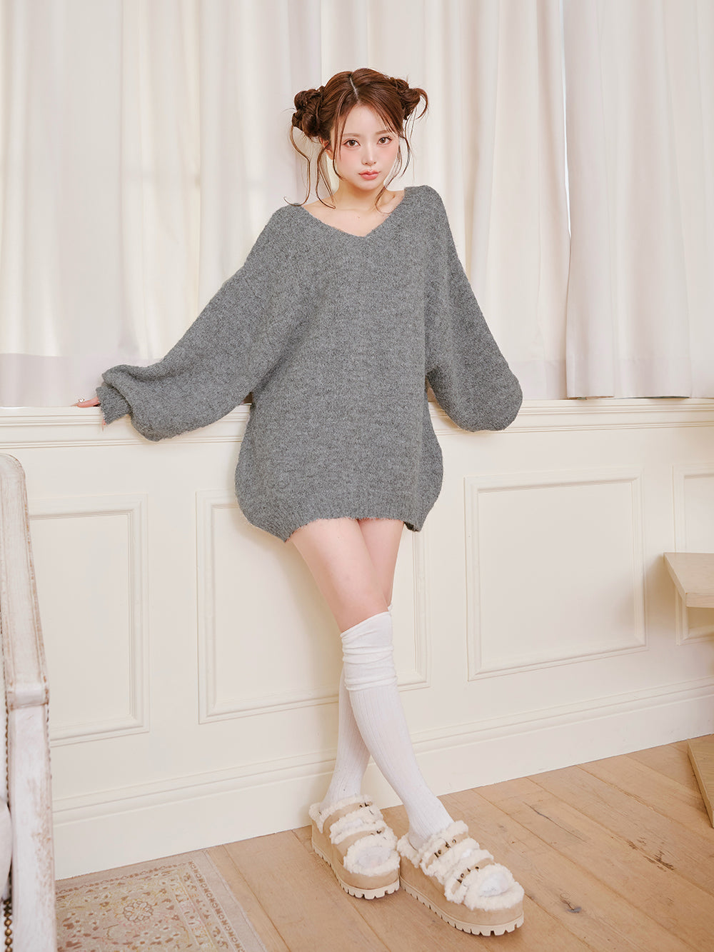 モデル：158cm（着用サイズ：FREE　着用カラー：GRY）