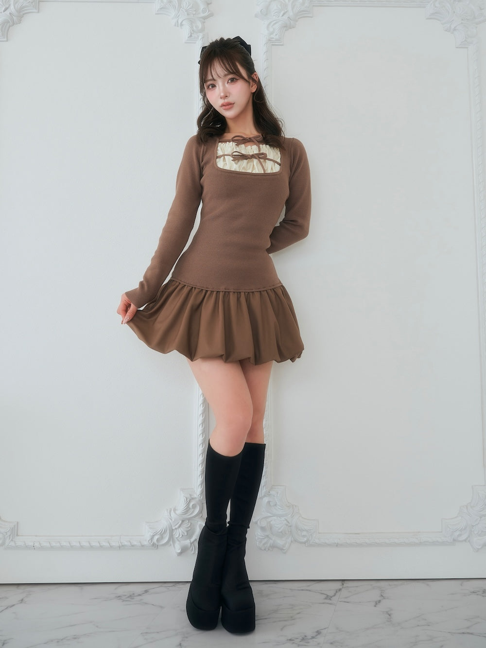ダブルリボンドッキングバルーンミニワンピース – Darich