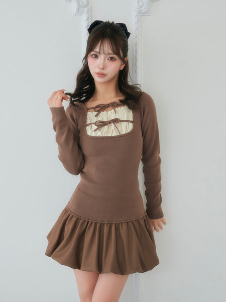 Double Ribbon Docking Balloon Mini Dress