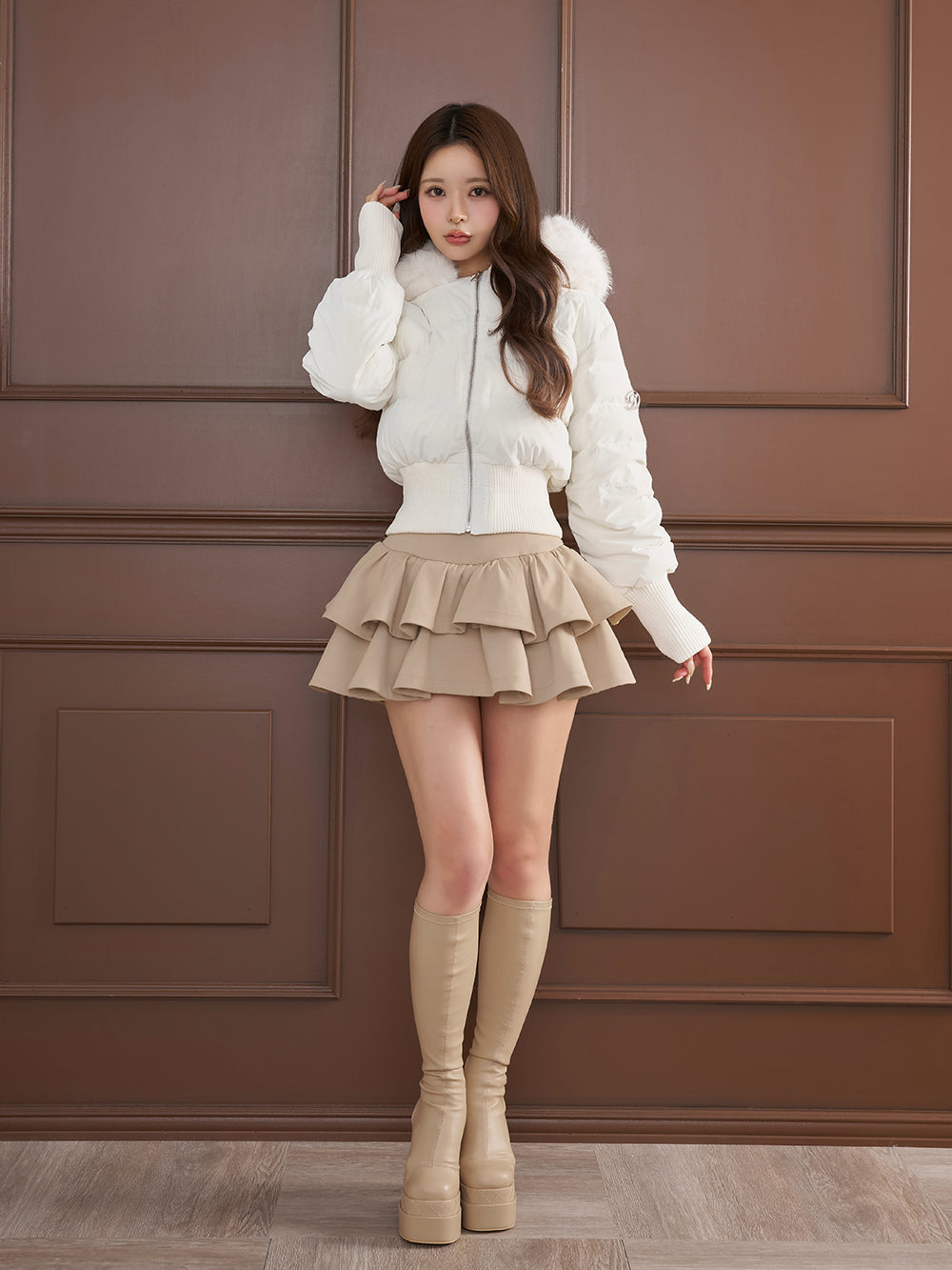 モデル：158cm（着用サイズ：S　着用カラー：WHT）