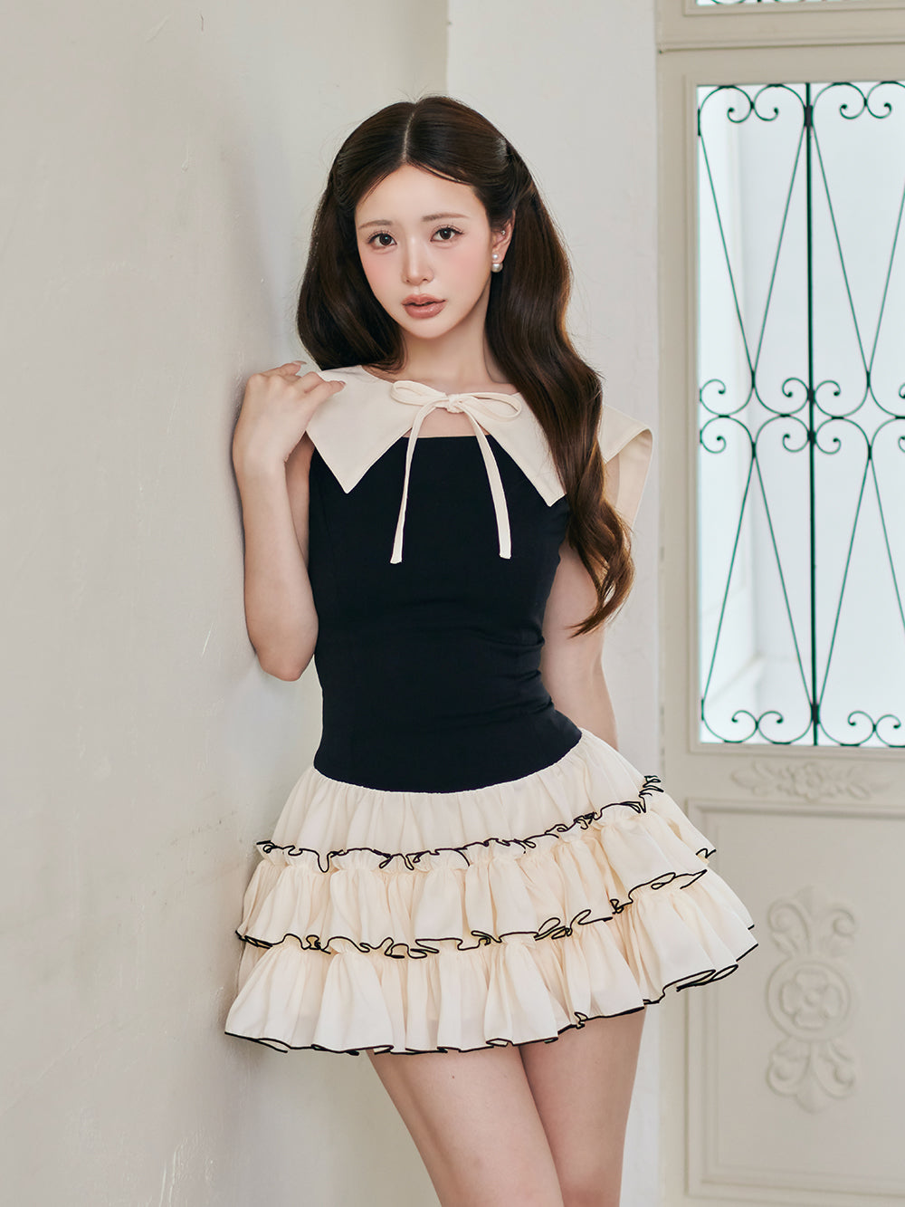 モデル：158cm（着用サイズ：FREE　着用カラー：BLK）