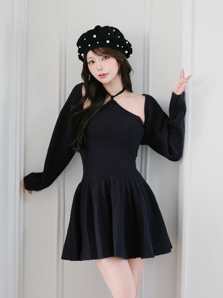 Halter Flare Knit Mini Dress
