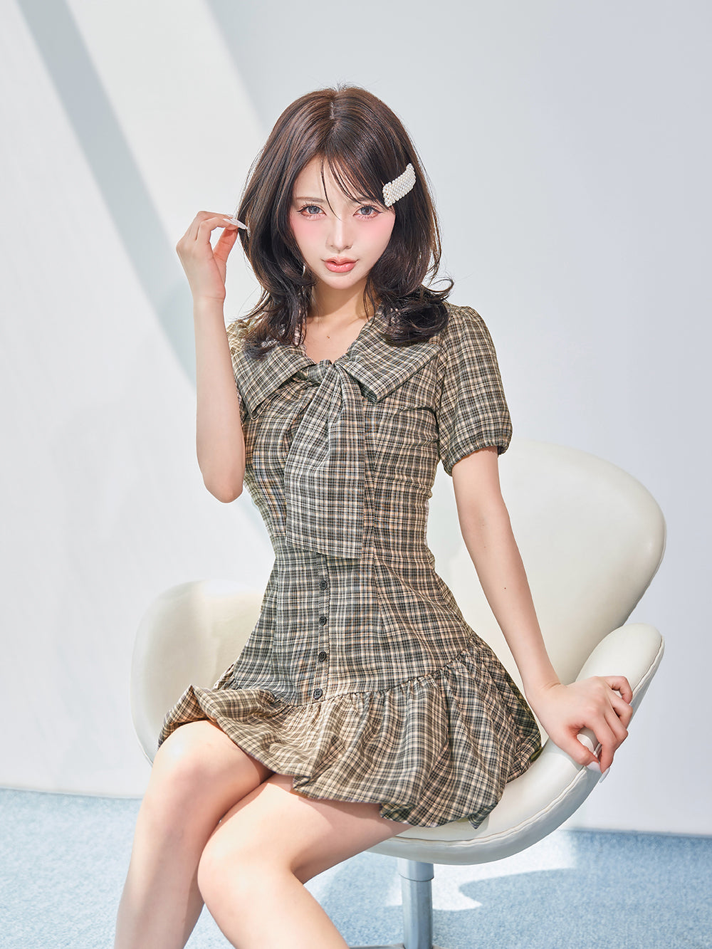 ビッグリボンバルーンチェックミニワンピース – Darich