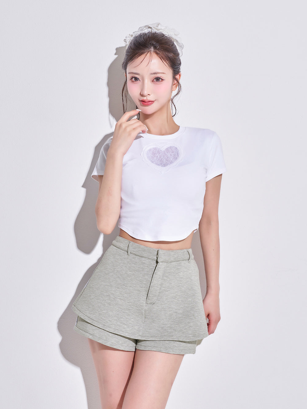 ハートレースコンパクトTシャツ - wht