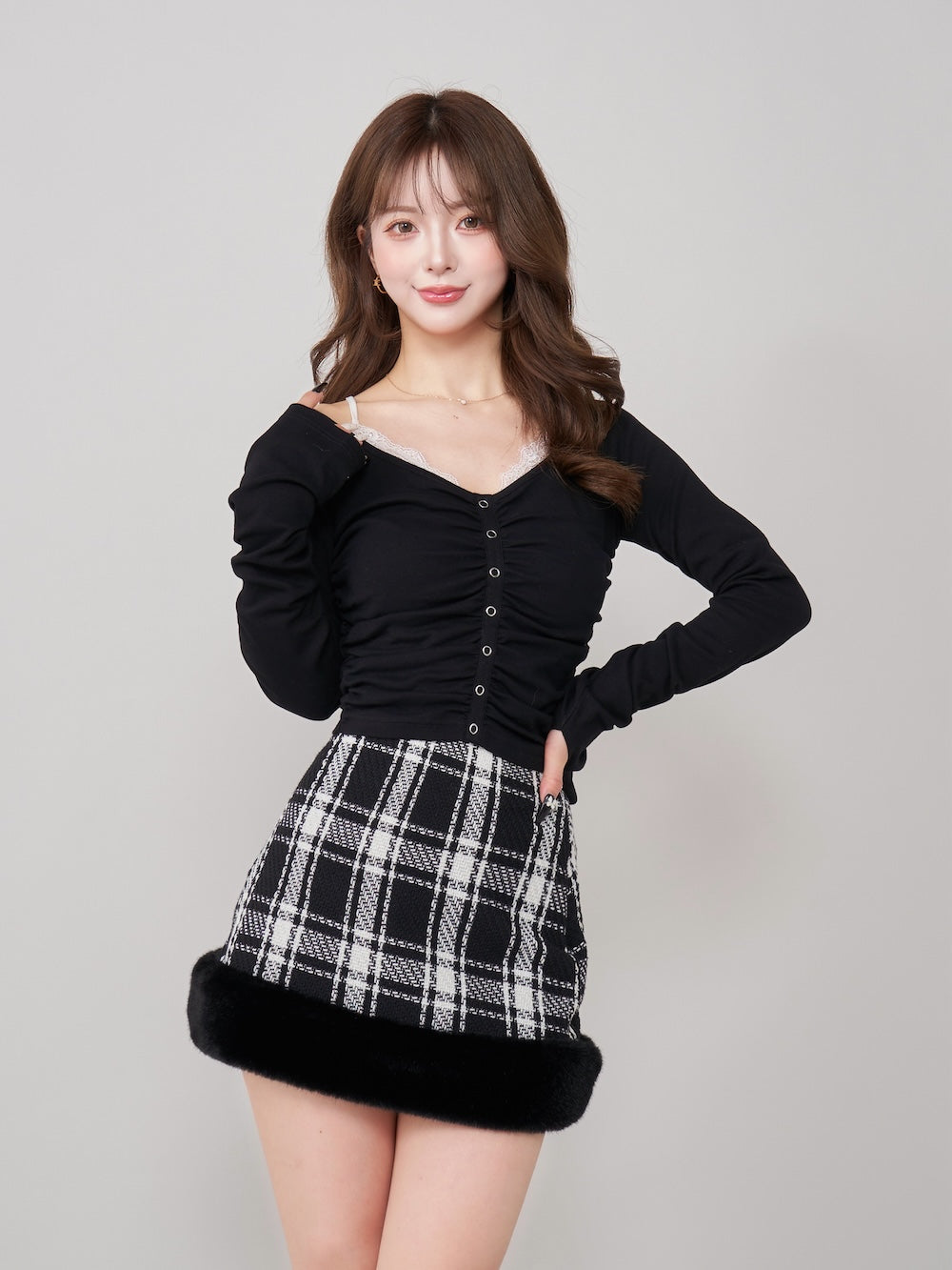レースドッキングトップス - blk