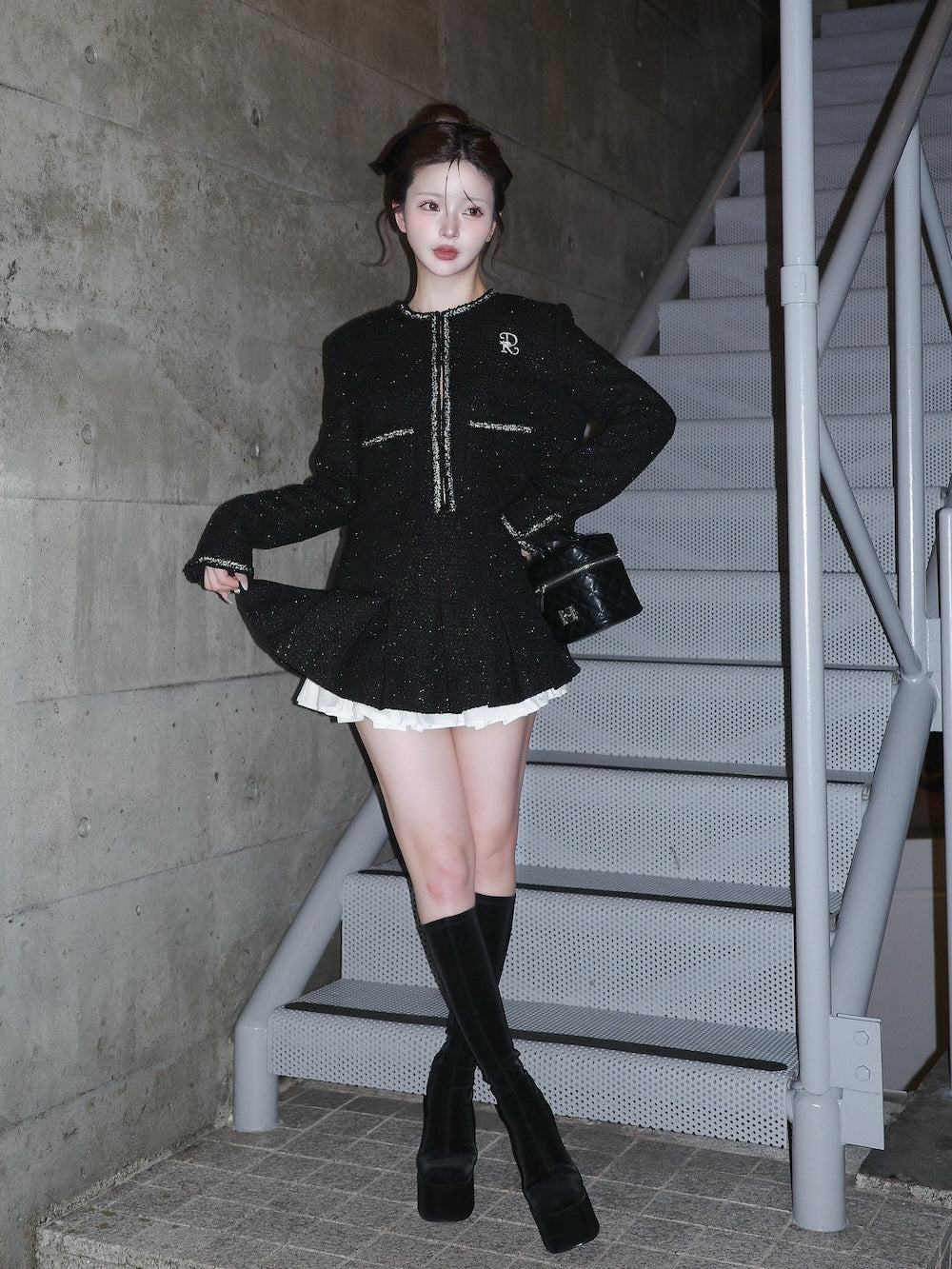 モデル：158cm（着用サイズ：S　着用カラー：BLK）