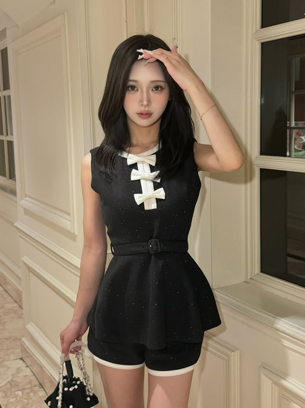 モデル：158cm（着用サイズ：FREE　着用カラー：BLK）