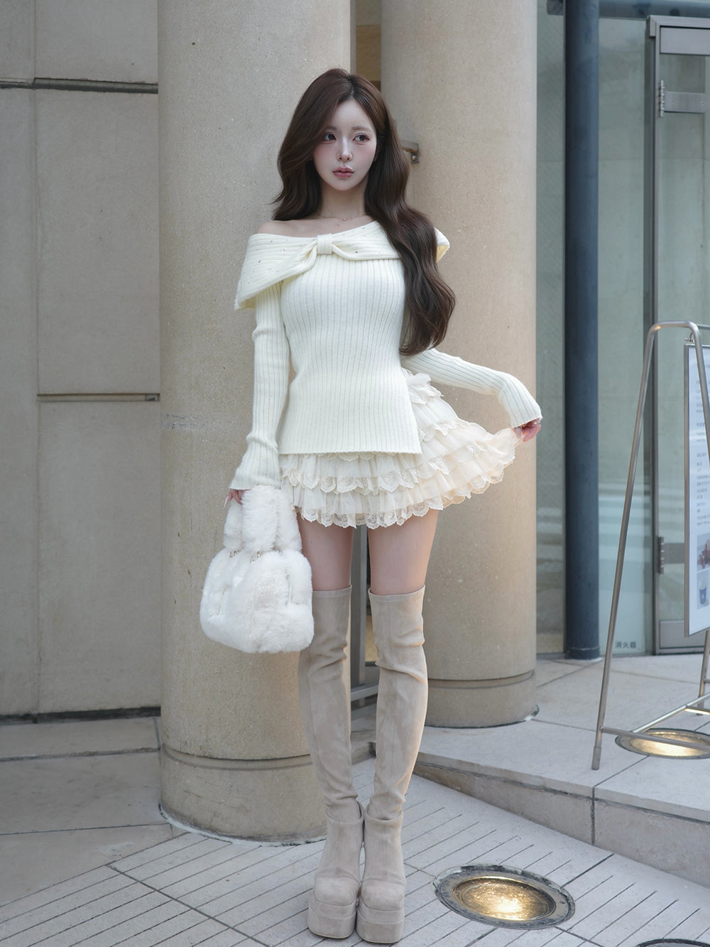 モデル：158cm（着用サイズ：FREE　着用カラー：WHT）
