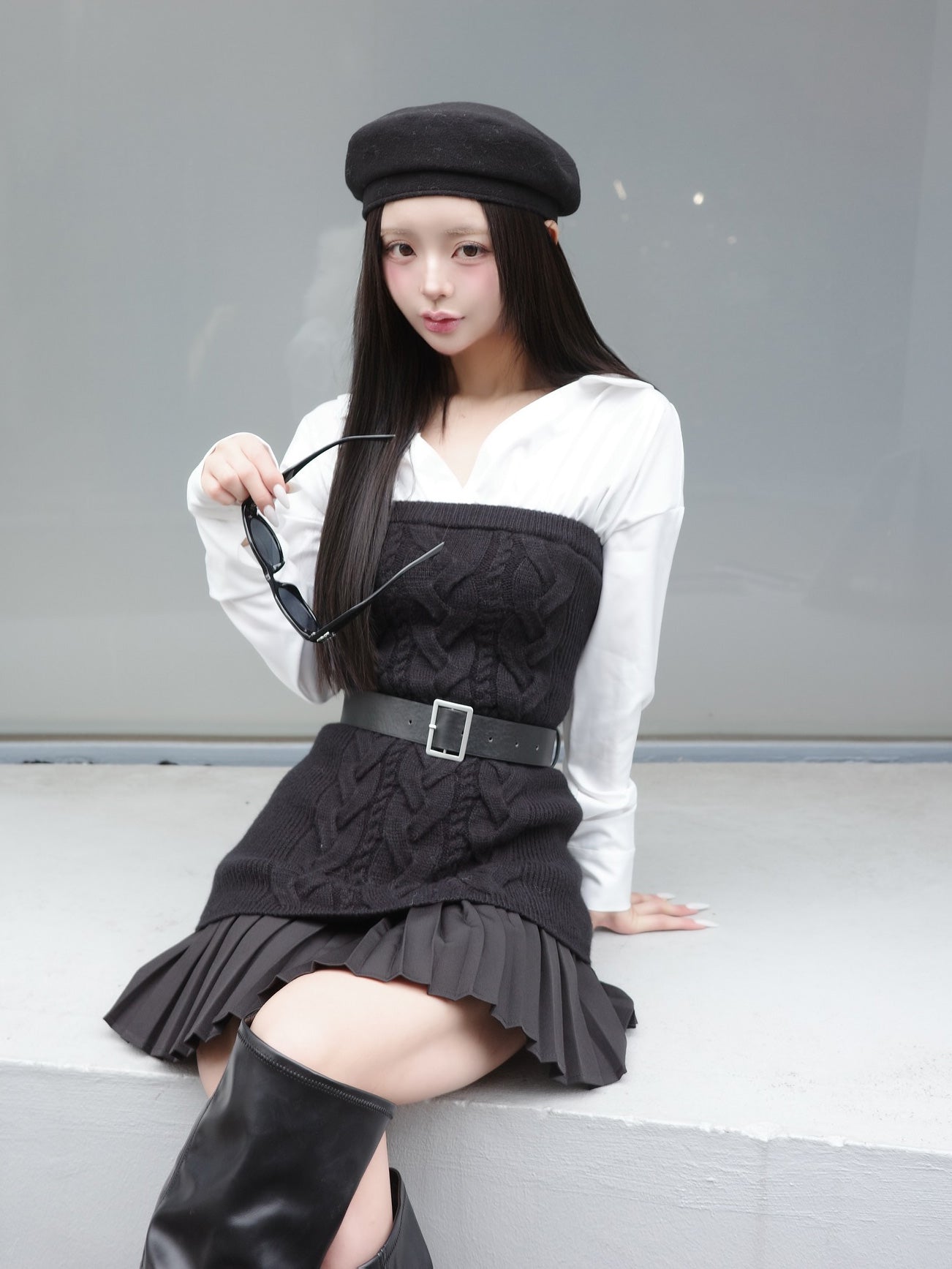 モデル：158cm（着用サイズ：FREE　着用カラー：BLK）