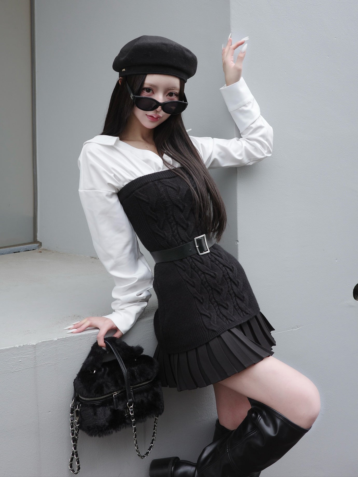 モデル：158cm（着用サイズ：FREE　着用カラー：BLK）