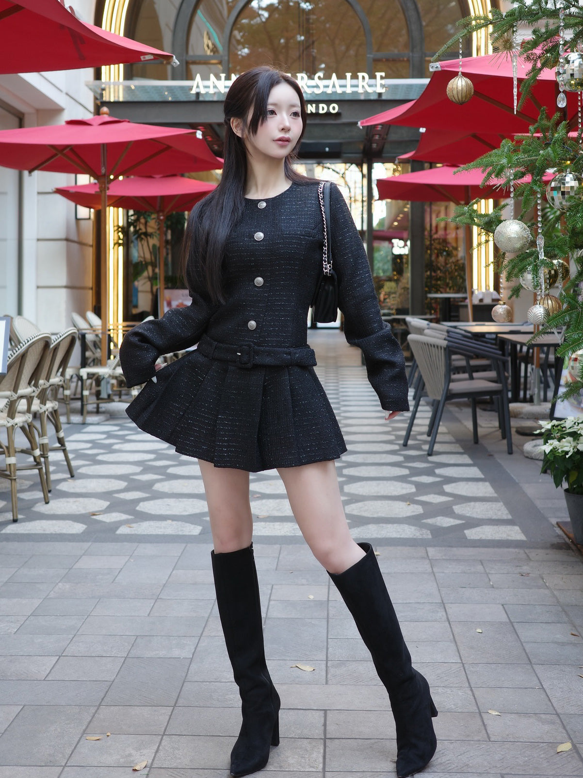 モデル：158cm（着用サイズ：FREE　着用カラー：BLK）