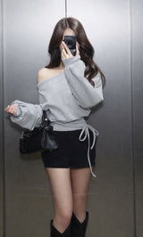 ダーリッチ darich ウエストデザインビジューオフショルダートップス GRY ダーリッチ darich ウエストデザインビジューオフショルダートップス